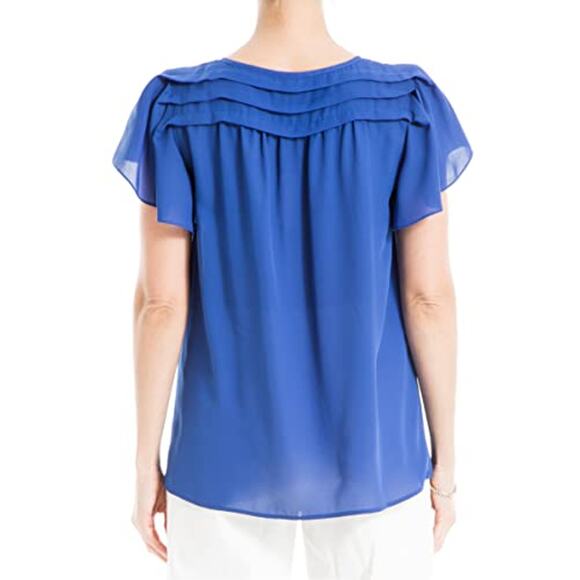 Max Studio Blouse Womens Small Blue Ruffle Office Church Flowy Top Loose Twee - Picture 2 of 11